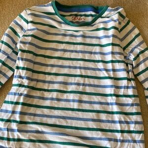 Boden Kids Green and White Striped Long Sleeve Tee
